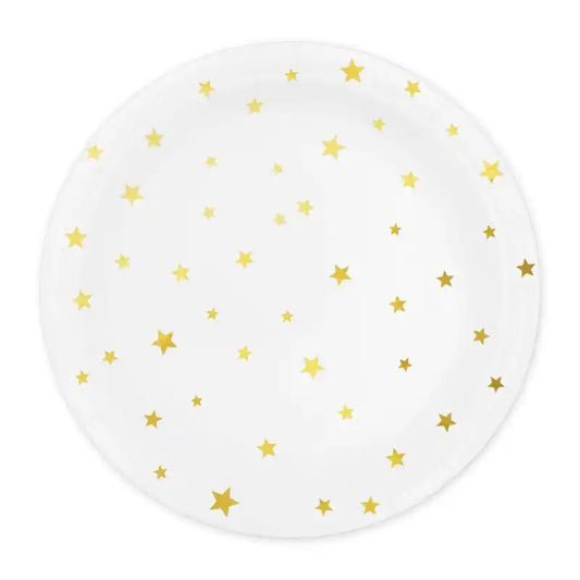 Platos blancos con estrellas doradas, 23 cm, 6 uds. - Narosa Sweet Party Barcelona