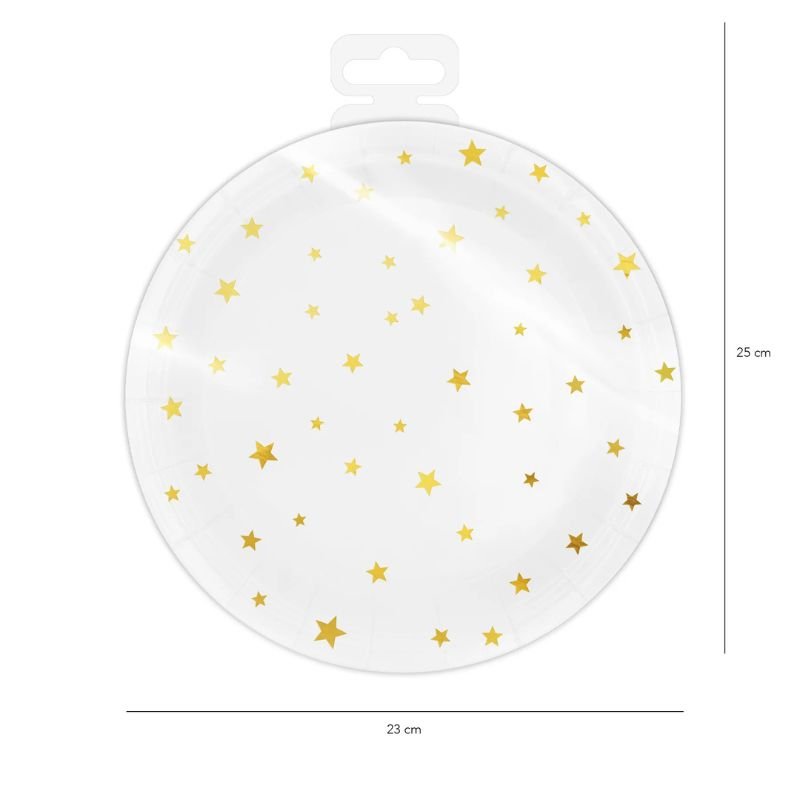 Platos blancos con estrellas doradas, 23 cm, 6 uds. - NAROSA SWEET PARTY