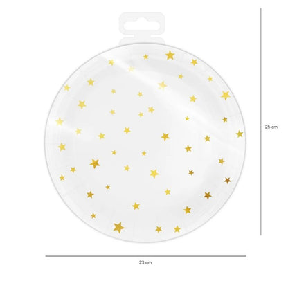 Platos blancos con estrellas doradas, 23 cm, 6 uds. - NAROSA SWEET PARTY