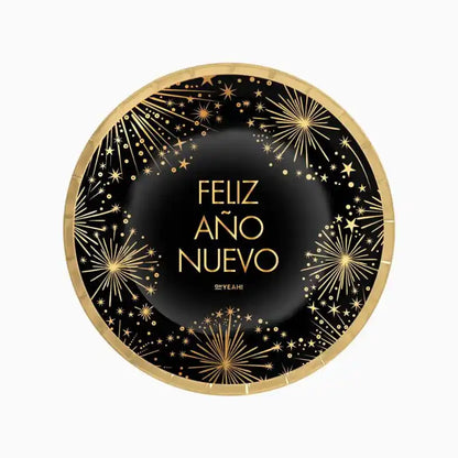 Platos Cartón Nochevieja Feliz Año Nuevo 23 cm | Pack 6 - Narosa Sweet Party Barcelona