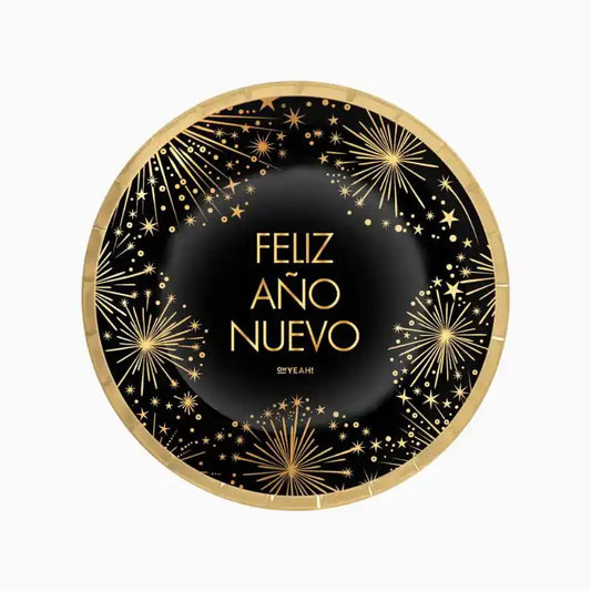 Platos Cartón Nochevieja Feliz Año Nuevo 23 cm | Pack 6 - Narosa Sweet Party Barcelona