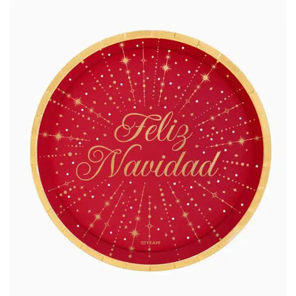 Platos de Cartón Feliz Navidad Rojo Ø 23 cm (6 uds) - Narosa Sweet Party Barcelona