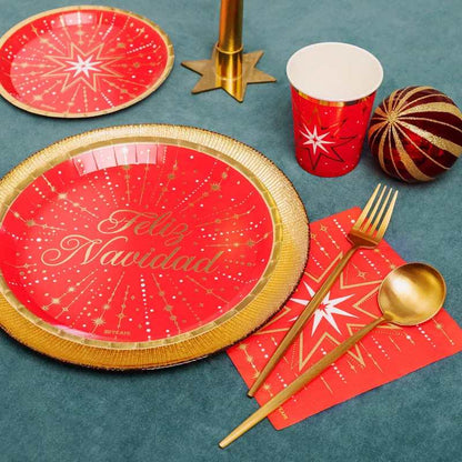 Platos de Cartón Feliz Navidad Rojo Ø 23 cm (6 uds) - NAROSA SWEET PARTY