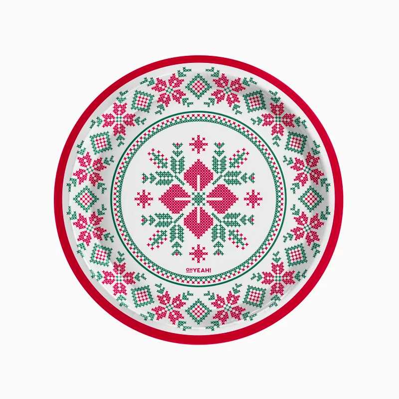 Platos de Cartón Navidad Blanco Jacquard (6 uds) Ø 18 cm y 23 cm - NAROSA SWEET PARTY