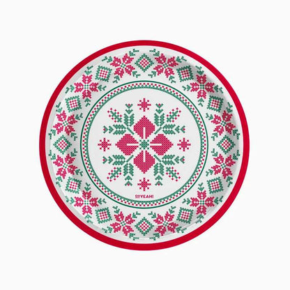 Platos de Cartón Navidad Blanco Jacquard (6 uds) Ø 18 cm y 23 cm - NAROSA SWEET PARTY