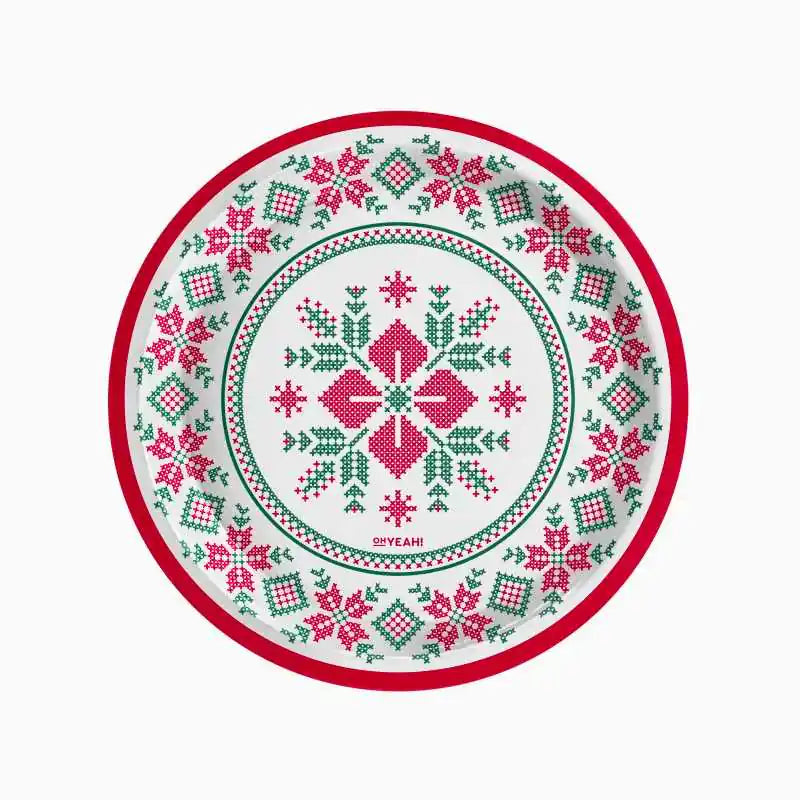Platos de Cartón Navidad Blanco Jacquard (6 uds) Ø 18 cm y 23 cm - NAROSA SWEET PARTY