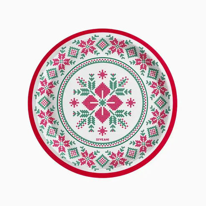 Platos de Cartón Navidad Blanco Jacquard (6 uds) Ø 18 cm y 23 cm - NAROSA SWEET PARTY