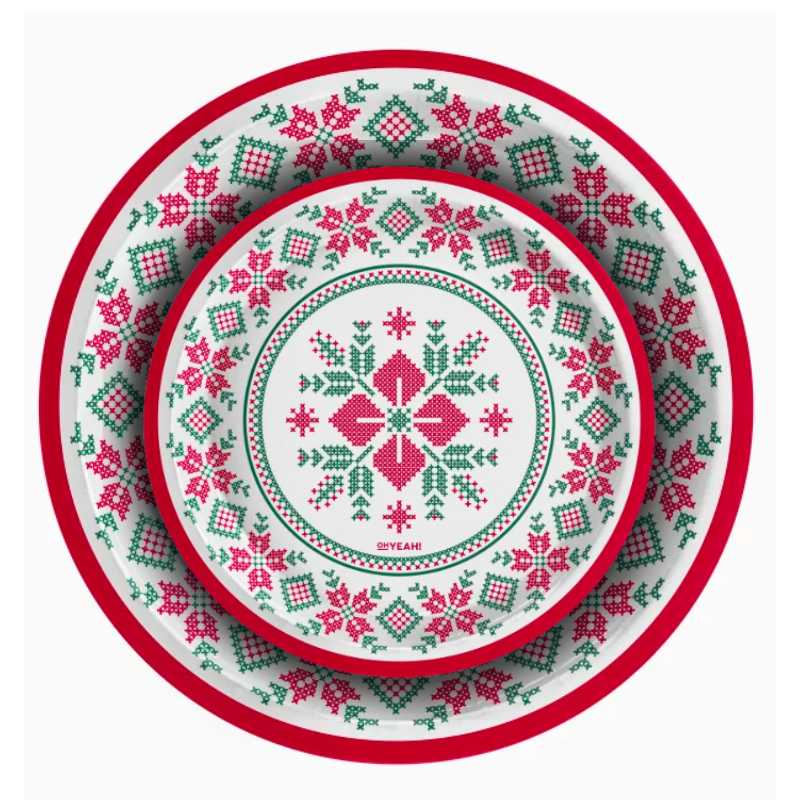 Platos de Cartón Navidad Blanco Jacquard (6 uds) Ø 18 cm y 23 cm - NAROSA SWEET PARTY