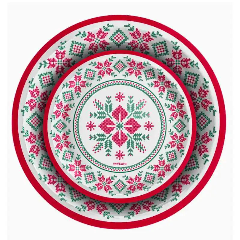 Platos de Cartón Navidad Blanco Jacquard (6 uds) Ø 18 cm y 23 cm - NAROSA SWEET PARTY