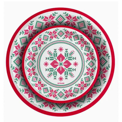 Platos de Cartón Navidad Blanco Jacquard (6 uds) Ø 18 cm y 23 cm - Narosa Sweet Party Barcelona
