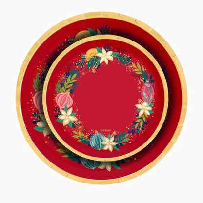 Platos de Cartón Navidad Ornaments Rojo Ø 17 cm y Ø 23 cm (6 uds) - NAROSA SWEET PARTY