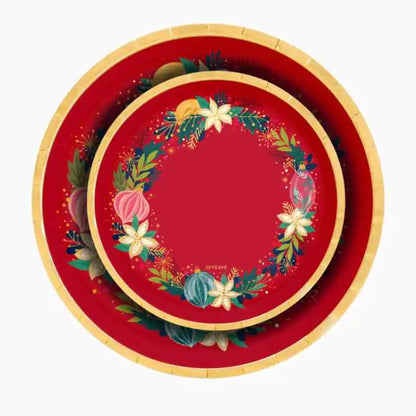 Platos de Cartón Navidad Ornaments Rojo Ø 17 cm y Ø 23 cm (6 uds) - NAROSA SWEET PARTY