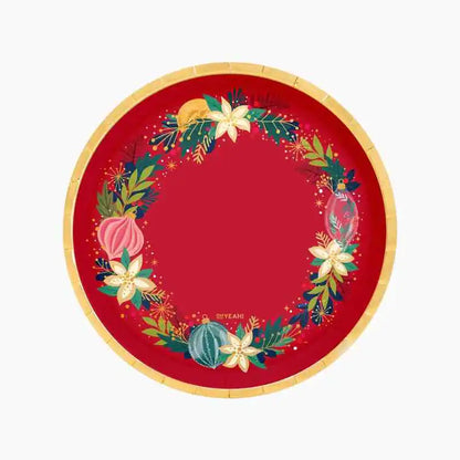 Platos de Cartón Navidad Ornaments Rojo Ø 17 cm y Ø 23 cm (6 uds) - Narosa Sweet Party Barcelona