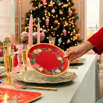 Platos de Cartón Navidad Ornaments Rojo Ø 17 cm y Ø 23 cm (6 uds) - Narosa Sweet Party Barcelona