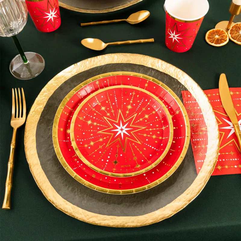 Platos de Cartón Postre Feliz Navidad Rojo Ø 17 cm (6 uds) - NAROSA SWEET PARTY