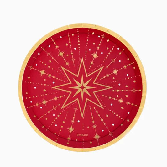 Platos de Cartón Postre Feliz Navidad Rojo Ø 17 cm (6 uds) - NAROSA SWEET PARTY