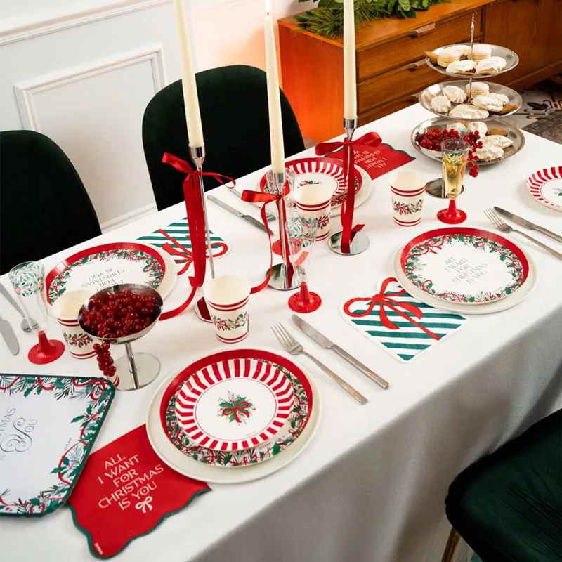 Platos de Cartón Postre Navidad All I Want For Christmas Ø 17 cm (6 uds) - NAROSA SWEET PARTY