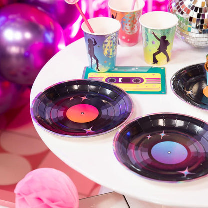 Platos de Papel Retro Disco 18 cm – Pack x6 – Decoración de Mesa Temática - NAROSA SWEET PARTY