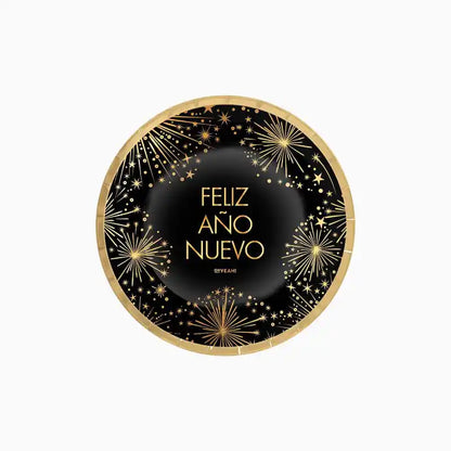 Platos Postre Nochevieja Feliz Año Nuevo 17 cm | Pack 8 - Narosa Sweet Party Barcelona