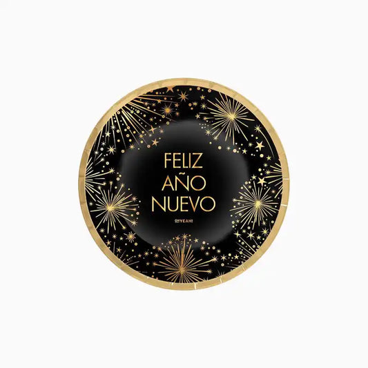 Platos Postre Nochevieja Feliz Año Nuevo 17 cm | Pack 8 - Narosa Sweet Party Barcelona