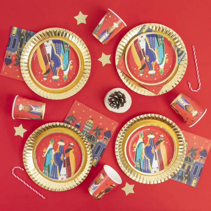 Servilletas rojas con diseño de los Reyes Magos