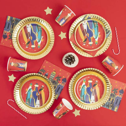 Servilletas rojas con diseño de los Reyes Magos