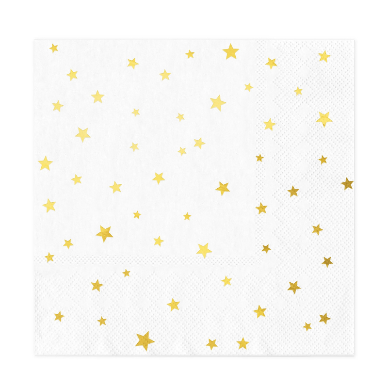 Servilletas blancas con estrellas doradas, 33 x 33 cm, 10 uds. - NAROSA SWEET PARTY