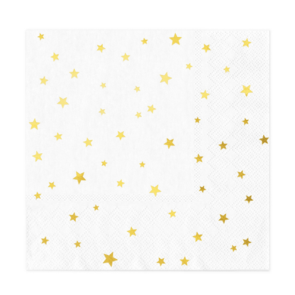 Servilletas blancas con estrellas doradas, 33 x 33 cm, 10 uds. - NAROSA SWEET PARTY