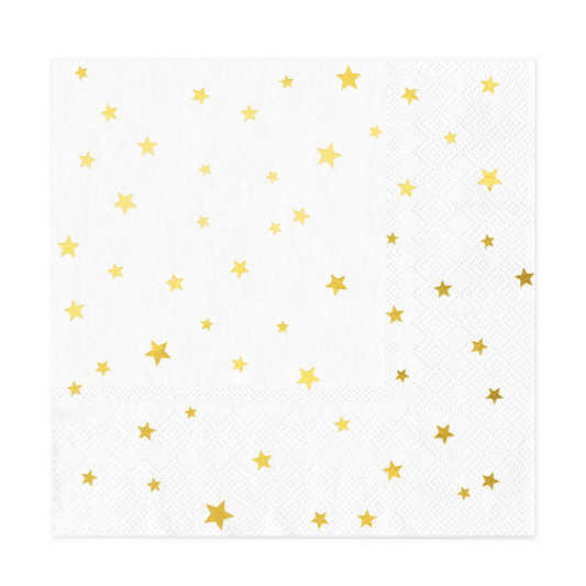 Servilletas blancas con estrellas doradas, 33 x 33 cm, 10 uds. - NAROSA SWEET PARTY