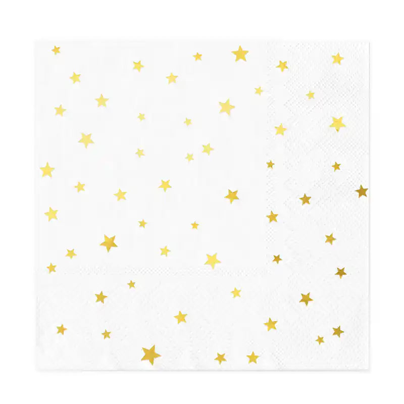 Servilletas blancas con estrellas doradas, 33 x 33 cm, 10 uds. - NAROSA SWEET PARTY