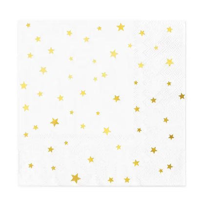 Servilletas blancas con estrellas doradas, 33 x 33 cm, 10 uds. - NAROSA SWEET PARTY