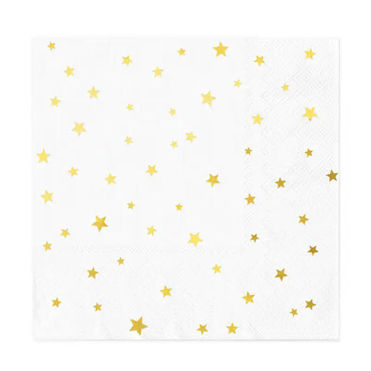 Servilletas blancas con estrellas doradas, 33 x 33 cm, 10 uds. - NAROSA SWEET PARTY