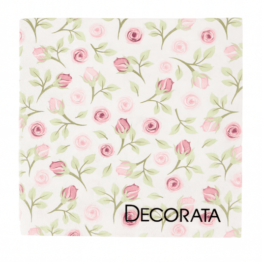 Servilletas blancas con flores 13x13 cm (pack 20 uds) - NAROSA SWEET PARTY