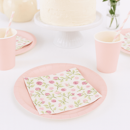 Servilletas blancas con flores 13x13 cm (pack 20 uds) - NAROSA SWEET PARTY