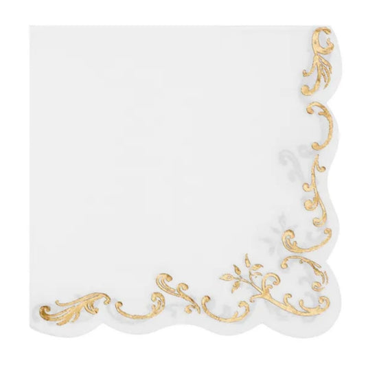 Servilletas Blancas con Ornamento Dorado – Pack x12 (33x33 cm) - NAROSA SWEET PARTY