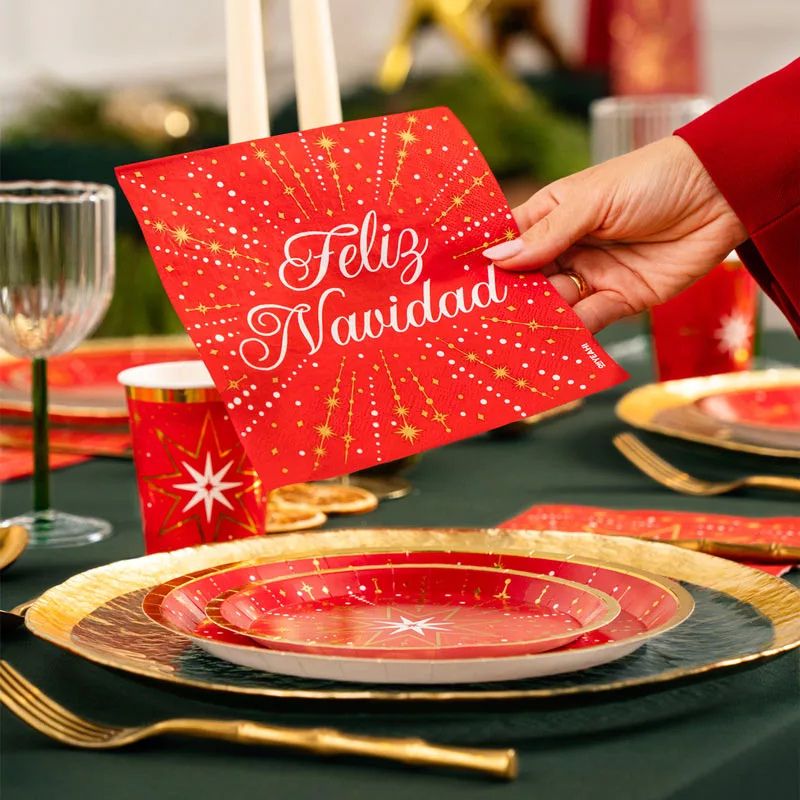 Servilletas de Papel Navidad Feliz Navidad 33 x 33 cm (30 uds) – Rojo o Dorado - NAROSA SWEET PARTY