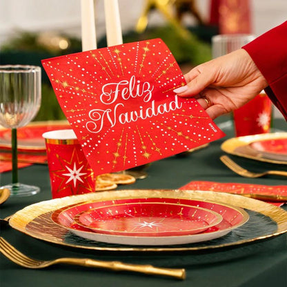 Servilletas de Papel Navidad Feliz Navidad 33 x 33 cm (30 uds) – Rojo o Dorado - NAROSA SWEET PARTY