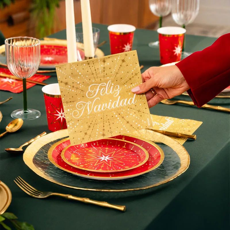 Servilletas de Papel Navidad Feliz Navidad 33 x 33 cm (30 uds) – Rojo o Dorado - NAROSA SWEET PARTY
