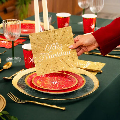 Servilletas de Papel Navidad Feliz Navidad 33 x 33 cm (30 uds) – Rojo o Dorado - NAROSA SWEET PARTY