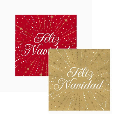 Servilletas de Papel Navidad Feliz Navidad 33 x 33 cm (30 uds) – Rojo o Dorado - NAROSA SWEET PARTY