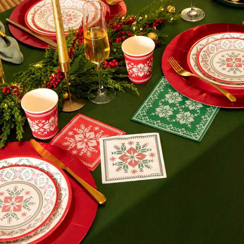 Servilletas de Papel Navidad Verde o Roja Jacquard 33 x 33 cm (30 uds) - NAROSA SWEET PARTY