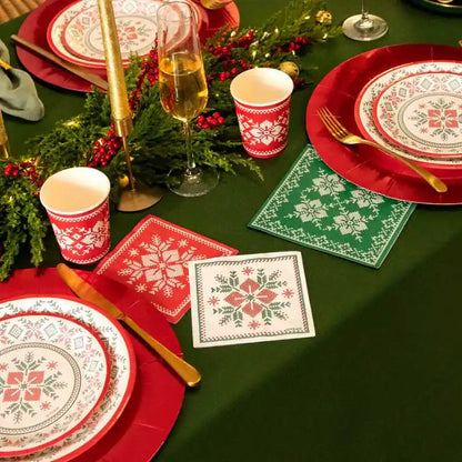 Servilletas de Papel Navidad Verde o Roja Jacquard 33 x 33 cm (30 uds) - Narosa Sweet Party Barcelona