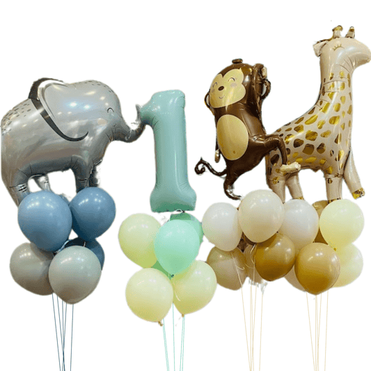 Set Bouquet de Globos con Helio de Animales de la Selva – Cumpleaños 1 Año - NAROSA SWEET PARTY