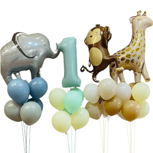 Set Bouquet de Globos con Helio de Animales de la Selva – Cumpleaños 1 Año - NAROSA SWEET PARTY