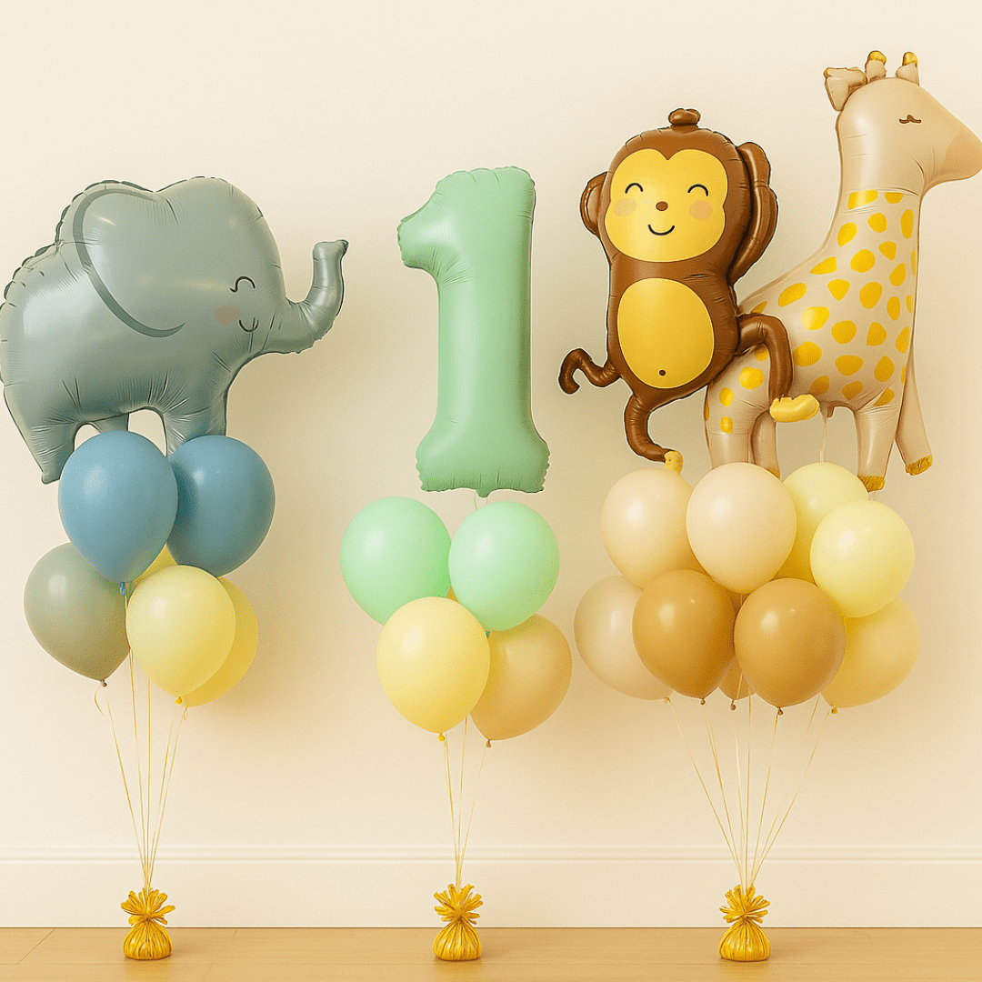 Set Bouquet de Globos con Helio de Animales de la Selva – Cumpleaños 1 Año - NAROSA SWEET PARTY