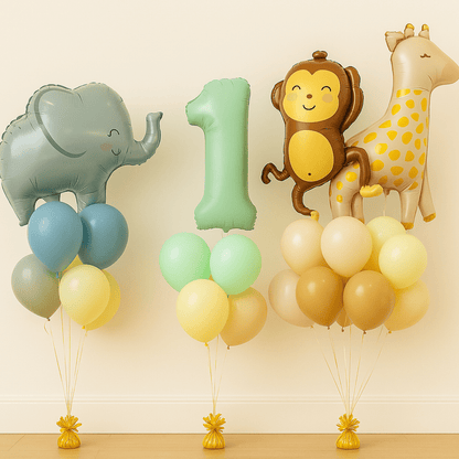 Set Bouquet de Globos con Helio de Animales de la Selva – Cumpleaños 1 Año - NAROSA SWEET PARTY