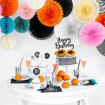Set de rosetones decorativos Black & White (25–40 cm) - NAROSA SWEET PARTY
