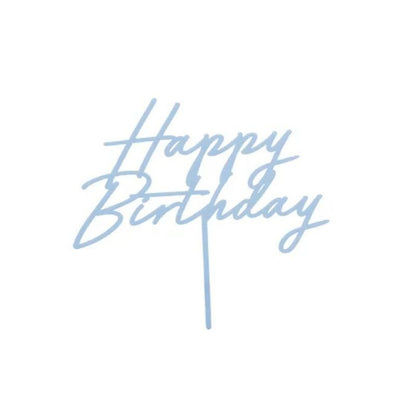 Topper acrílico “Happy Birthday” azul niebla 16,5 cm - NAROSA SWEET PARTY