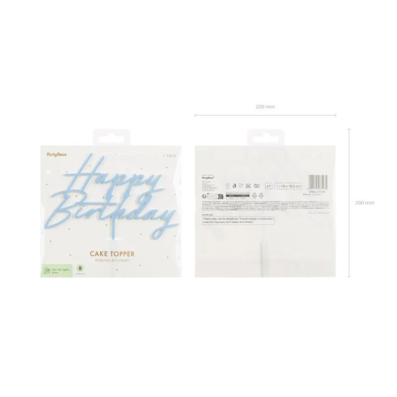 Topper acrílico “Happy Birthday” azul niebla 16,5 cm - NAROSA SWEET PARTY