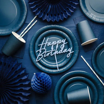 Topper acrílico “Happy Birthday” azul niebla 16,5 cm - NAROSA SWEET PARTY